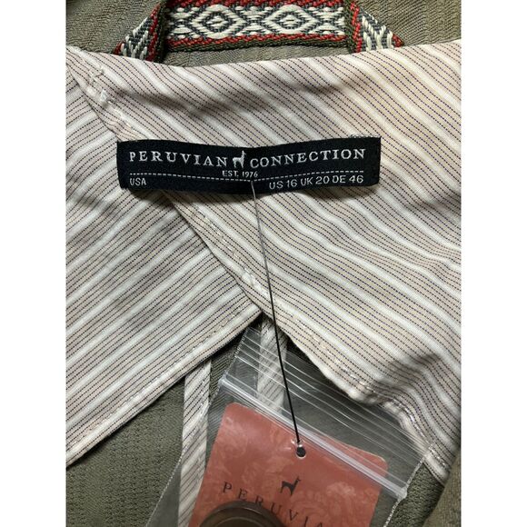 Peruvian Connection Olive Green Textured Linen Blend Blazer Size 16 NWT - Picture 5 of 9